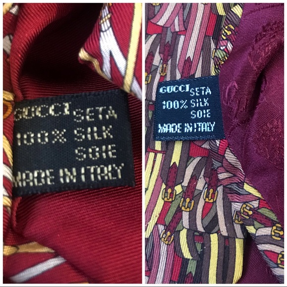 2 Gucci Silk Ties Belt Buckle Print in Red & Gold - Picture 5 of 8